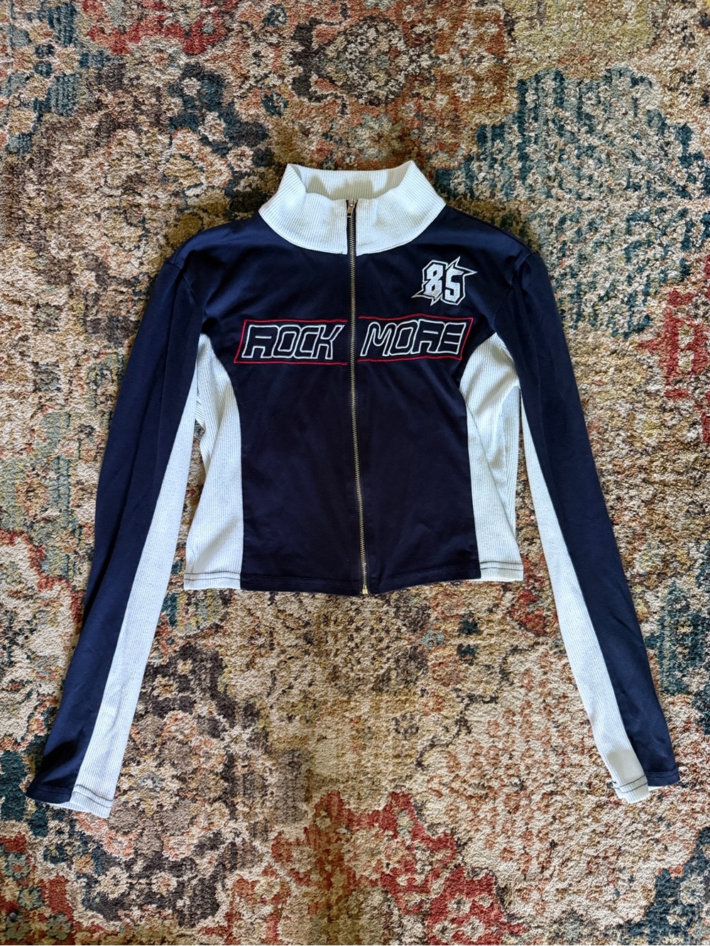Rock More Navy and White Zip-Front Athletic Jacket